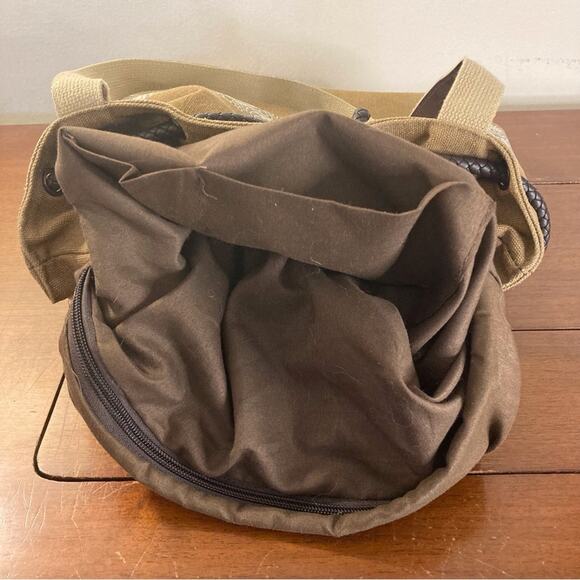 Ella & Elly Brown Canvas Drawstring Shoulder Bag with Floral Motif - Picture 7 of 9